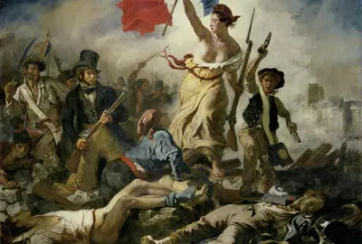 Schilderij: La liberté guidant le peuple. Schilder: Eugène Delacroix.