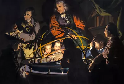 A philosopher giving a lecture on the Orrery. Joseph Wright of Derby, 1766.