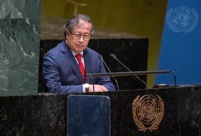 President Colombia spreekt voor Verenigde Naties. 