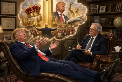 President Trump bij psychoanalyticus M. Kets de Vries op de sofa.